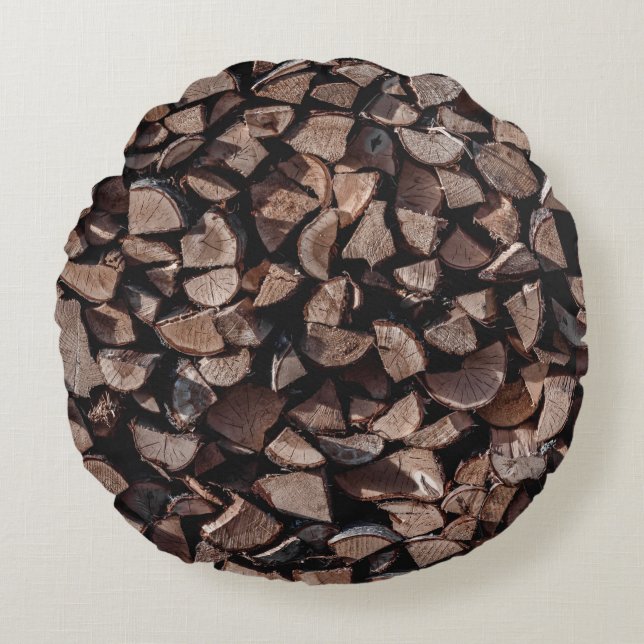 Almofada Redonda Lote de madeira de fogo (Frente)