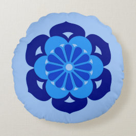 Almofada Redonda Lotus Flower Mandala, Indigo e Azul Claro