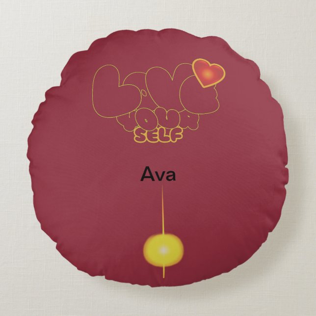 Almofada Redonda Love Yourself Inspirational Word Art (Frente)