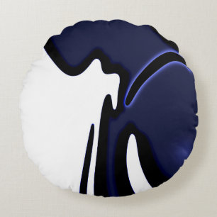 Almofada Redonda Lua azul: Abstrato azul, branco e preto