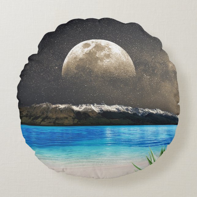 Almofada Redonda Lua E Praia (Frente)