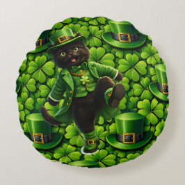 Almofada Redonda Lucky leprechaun black cat Saint Patrick's Day Pat