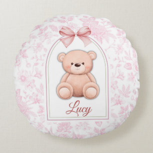 Almofada Redonda Lucy   Design de Enfermeiro de Urso Rosa Personali