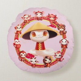Almofada Redonda Lunar Chinês - Ano Novo Cobra Design 3