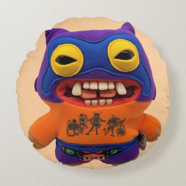 Almofada Redonda Lutador Fugglers Engraçado Monstro Excêntrico (Frente)