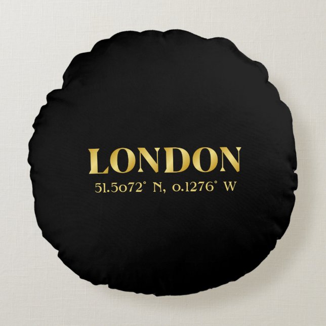 Almofada Redonda Lux Gold Londres Latitude & Longitude  (Frente)