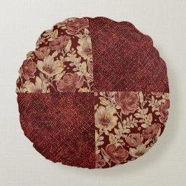Almofada Redonda Luxuosas Flores Marrons Ouro e Pixels