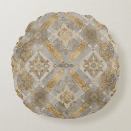 Almofada Redonda Luxuoso, Ornamento Bege Cinza Dourado, Elegante