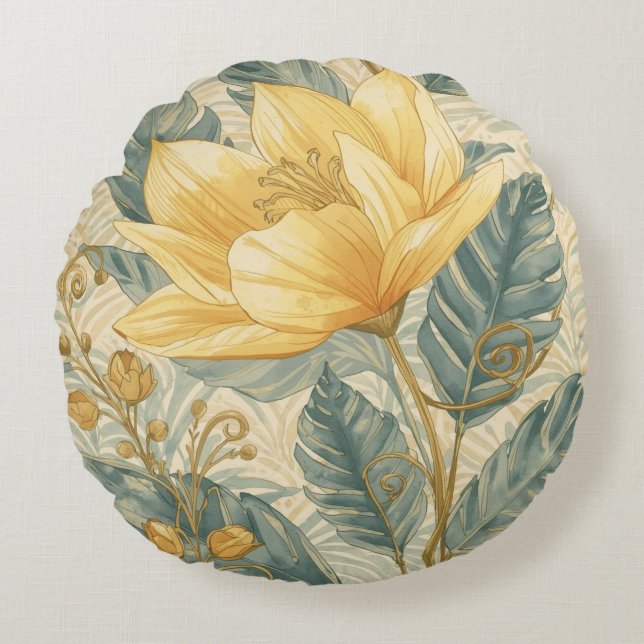 Almofada Redonda Luxurious, Beautiful Yellow Lemon Flower Pattern (Frente)