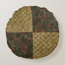 Almofada Redonda Luxury Flowers and Gold Pattern ,Gold Black Red 