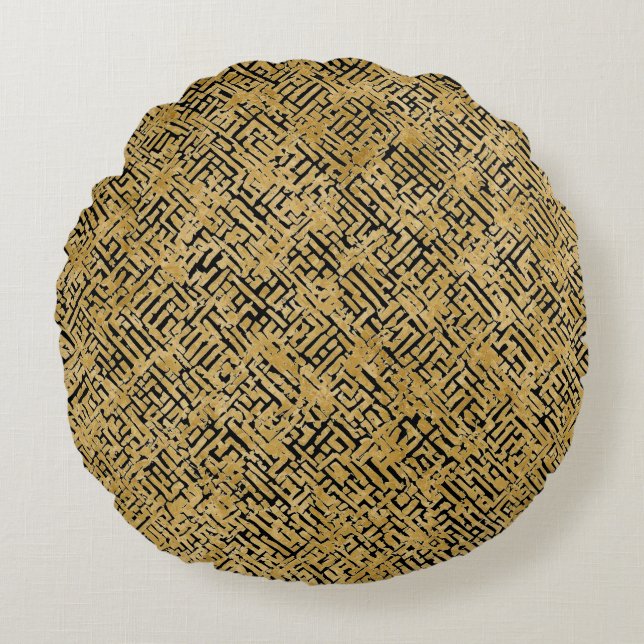 Almofada Redonda Luxury Gold Pattern ,Gold Black (Frente)