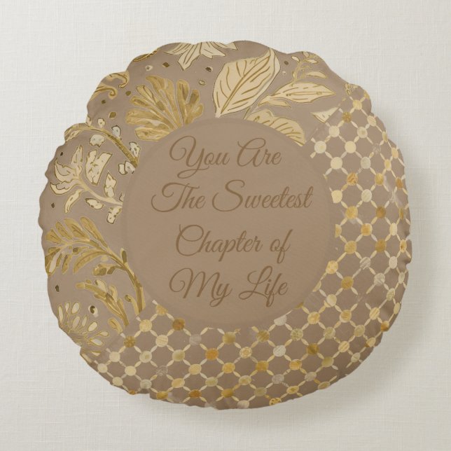 Almofada Redonda Luxury, Valentine's Day, Gold Flowers, Pixels  (Frente)