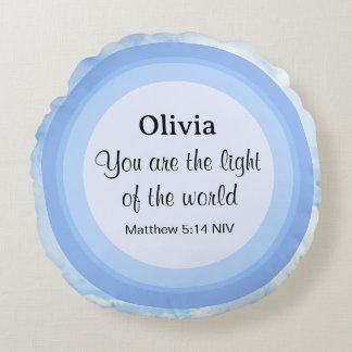 Almofada Redonda Luz do Mundo Bíblia Azul Nome Verso