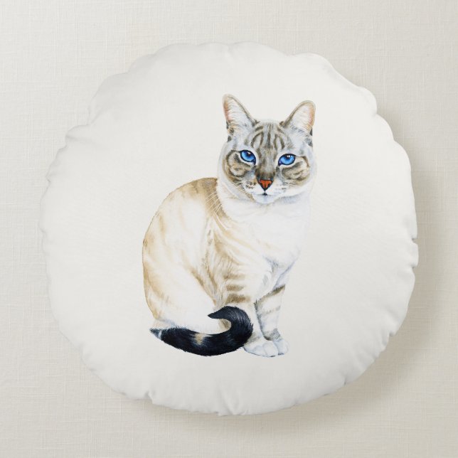 Almofada Redonda Lynx Point Siamese Cat Personalizado (Frente)