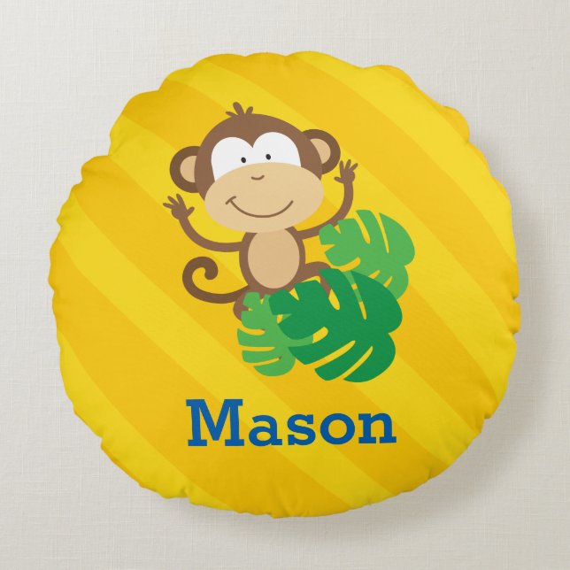 Almofada Redonda Macaco engraçado no Travesseiro da selva (Frente)