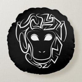 Almofada Redonda Macaco preto e branco tribal