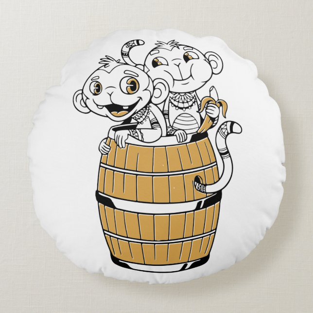 Almofada Redonda Macaco tribal da Cartoon (Frente)