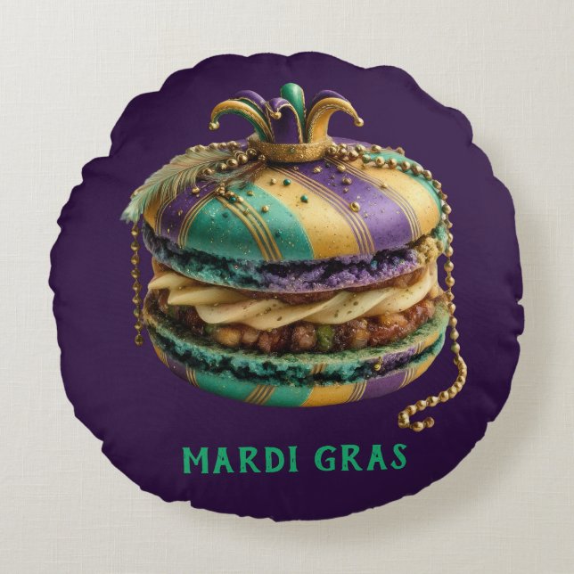 Almofada Redonda Macaron Real do Mardi Gras (Frente)