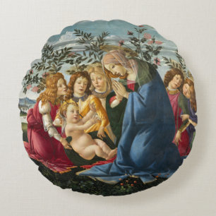 Almofada Redonda Madona Adorando a Criança com 5 Anjos Botticelli