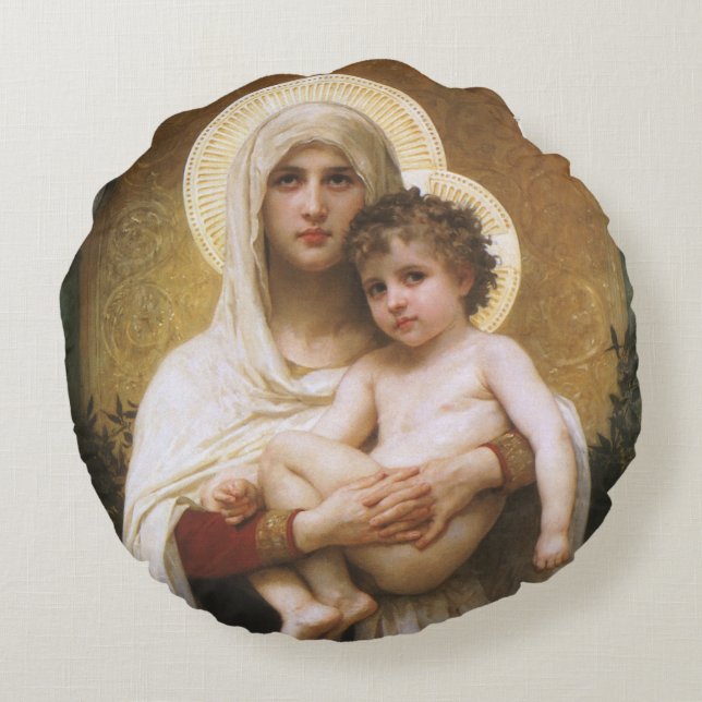 Almofada Redonda Madona dos Rosas de Bouguereau (Verso)