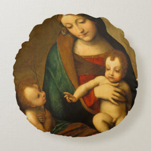 Almofada Redonda Madonna e criança com santos