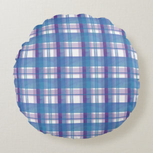 Almofada Redonda Madras Xadrez Azul e Roxo