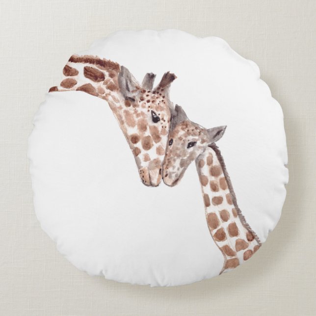 Almofada Redonda Madre girafa com filhinha africana (Frente)