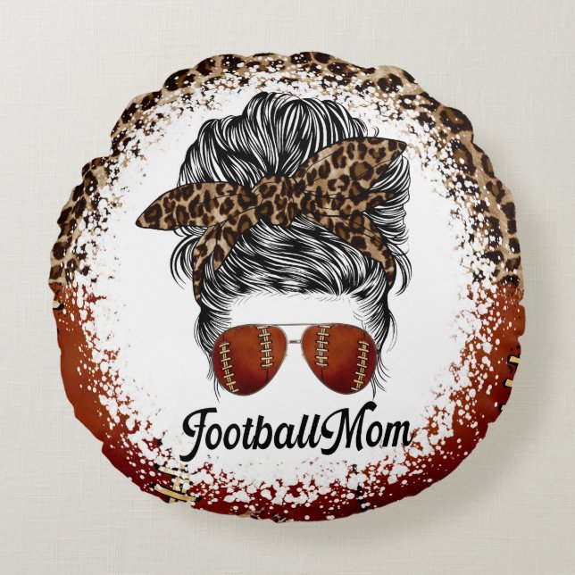 Almofada Redonda Mãe de Futebol Estampa de Leopardo  (Frente)