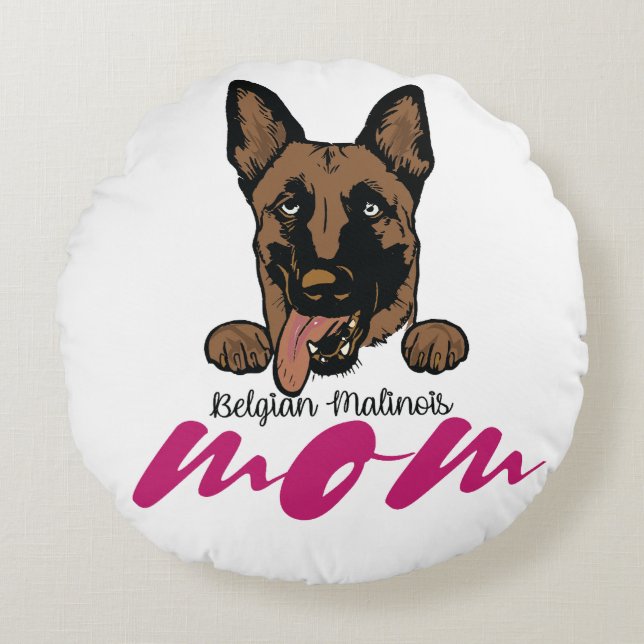 Almofada Redonda mãe malinois bélgica (Frente)