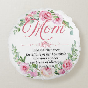 Almofada Redonda Mãe - Provérbios Rosa Verso Dia de as mães 31:27