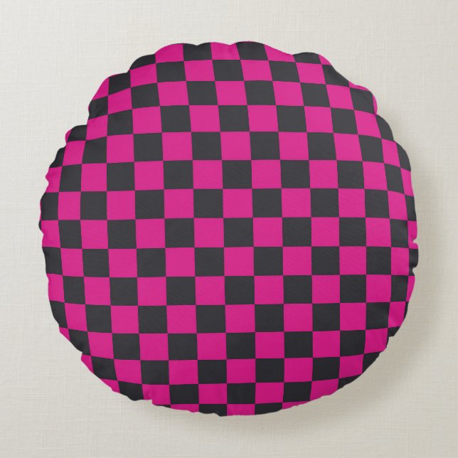 Almofada Redonda Magenta and smoke checkerboard pattern (Frente)