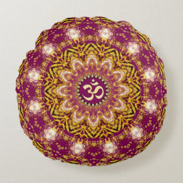 Almofada Redonda Magenta Dourado Boho Espiritual O