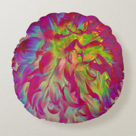 Almofada Redonda Magenta Psicodélica e Flor Amarelo Dahlia