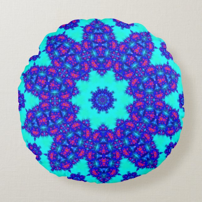 Almofada Redonda  Magic Blue kaleidoscope flourished (Frente)