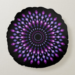 Almofada Redonda Magic mandala sobre fundo preto