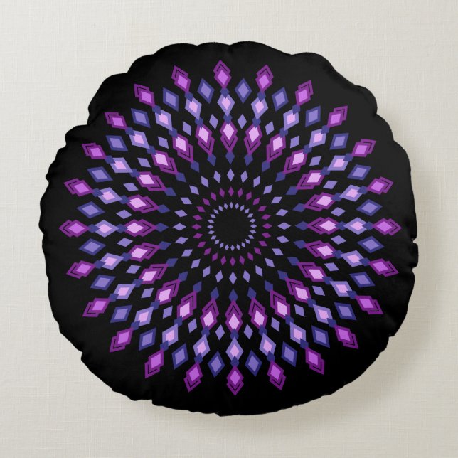 Almofada Redonda Magic mandala sobre fundo preto (Frente)