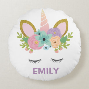 Almofada Redonda Magical Unicorn Personalizado nome brilha  