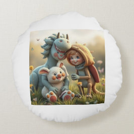 Almofada Redonda „Magische Freunde im Blütenland“