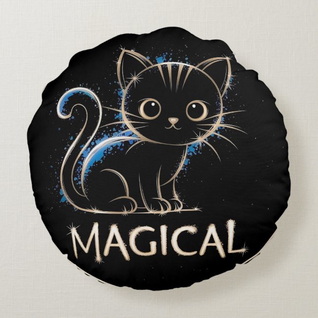 Almofada Redonda Magisches schwarzes Kätzchen (Verso)
