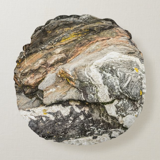 Almofada Redonda Maine Coast Rocks Nature Black (Frente)
