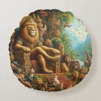 Almofada Redonda 🦁 Majestade Raivosa do Expressionismo Abstrato: