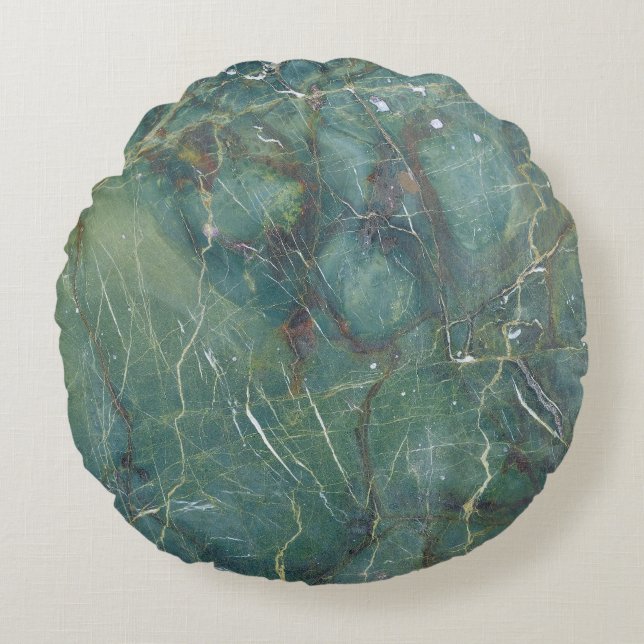 Almofada Redonda Malachite Verde Marble Textura Detalhada (Frente)