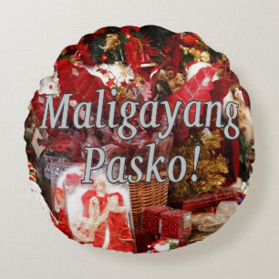 Almofada Redonda Maligayang Pasko! Feliz Natal em Tagalog Wf