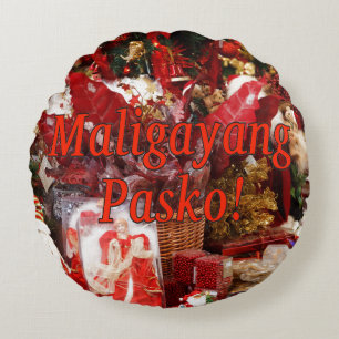 Almofada Redonda Maligayang Pasko! Feliz Natal no Tagalog rf