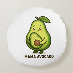 Almofada Redonda Mama Avocado com Bebê - Design de Cartoon Bonito