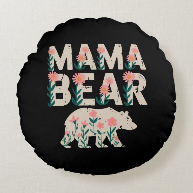 Almofada Redonda Mama Bear - Força Floral e Amor (Frente)