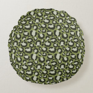 Almofada Redonda Manchas de Leopardo Glamourosas Verde Musgo Impres