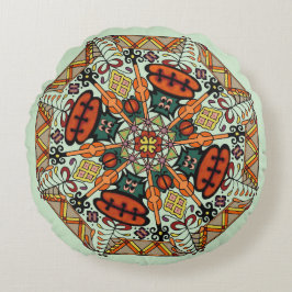 Almofada Redonda Mandala Adinkra - Travesseiro do chão - Lt Green