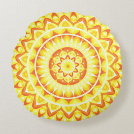 Almofada Redonda Mandala Amarela Brilho Sol Boho Decoração Alegre