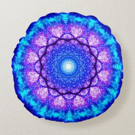 Almofada Redonda Mandala azul e roxa brilhante